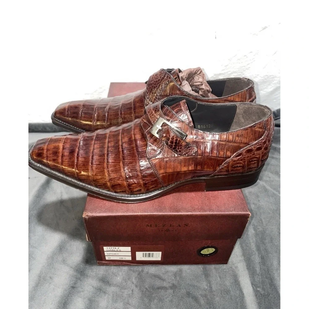 Mezlan Gables 13778-F Cognac Alligator‎ Monk Strap 8.5M Handmade Spain NIB Shoes